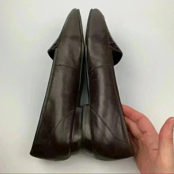 New Antonio Melani flats size 8 brown leather tortoise embossed smoking loafers - Picture 6 of 12